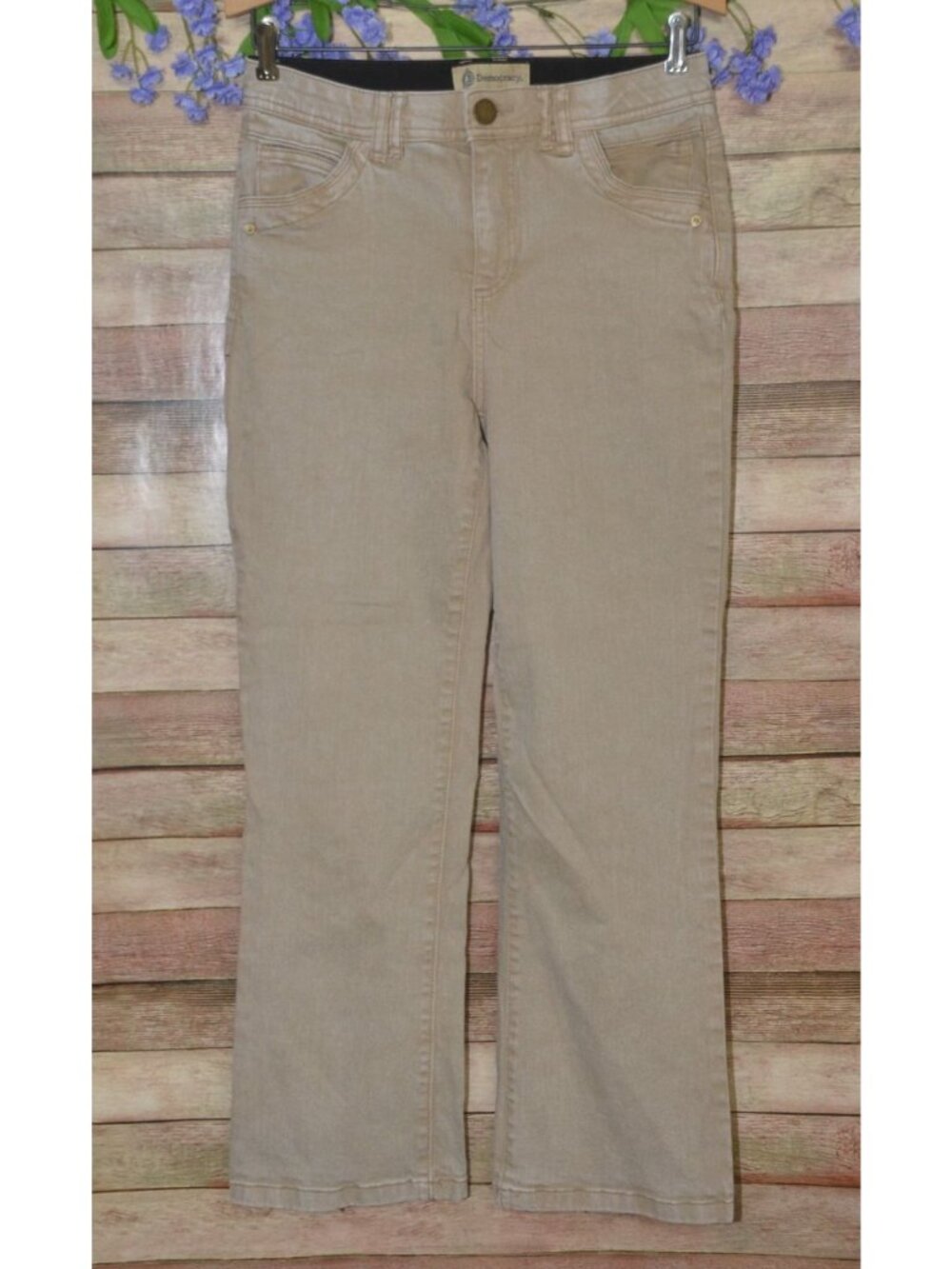 Democracy Ab Technology Bootcut Jeans Size 4 Short Khaki Tan Stretch Denim